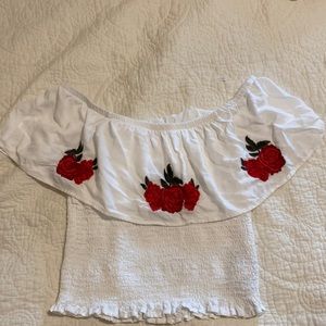 Off the shoulder white top